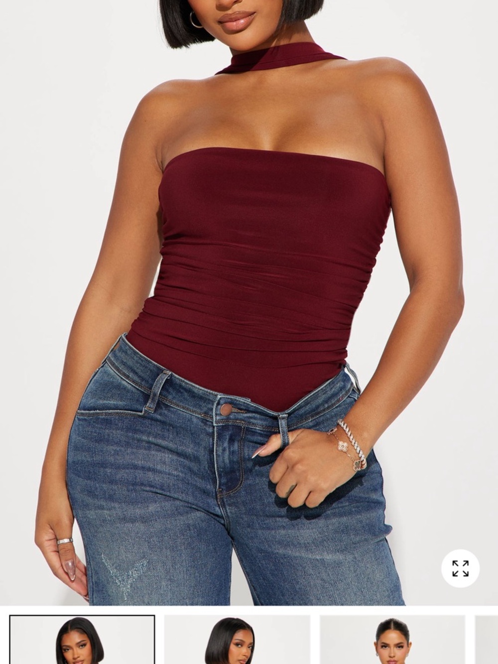 Fashion Nova Strapless Choker Bodysuit - Burgundy
